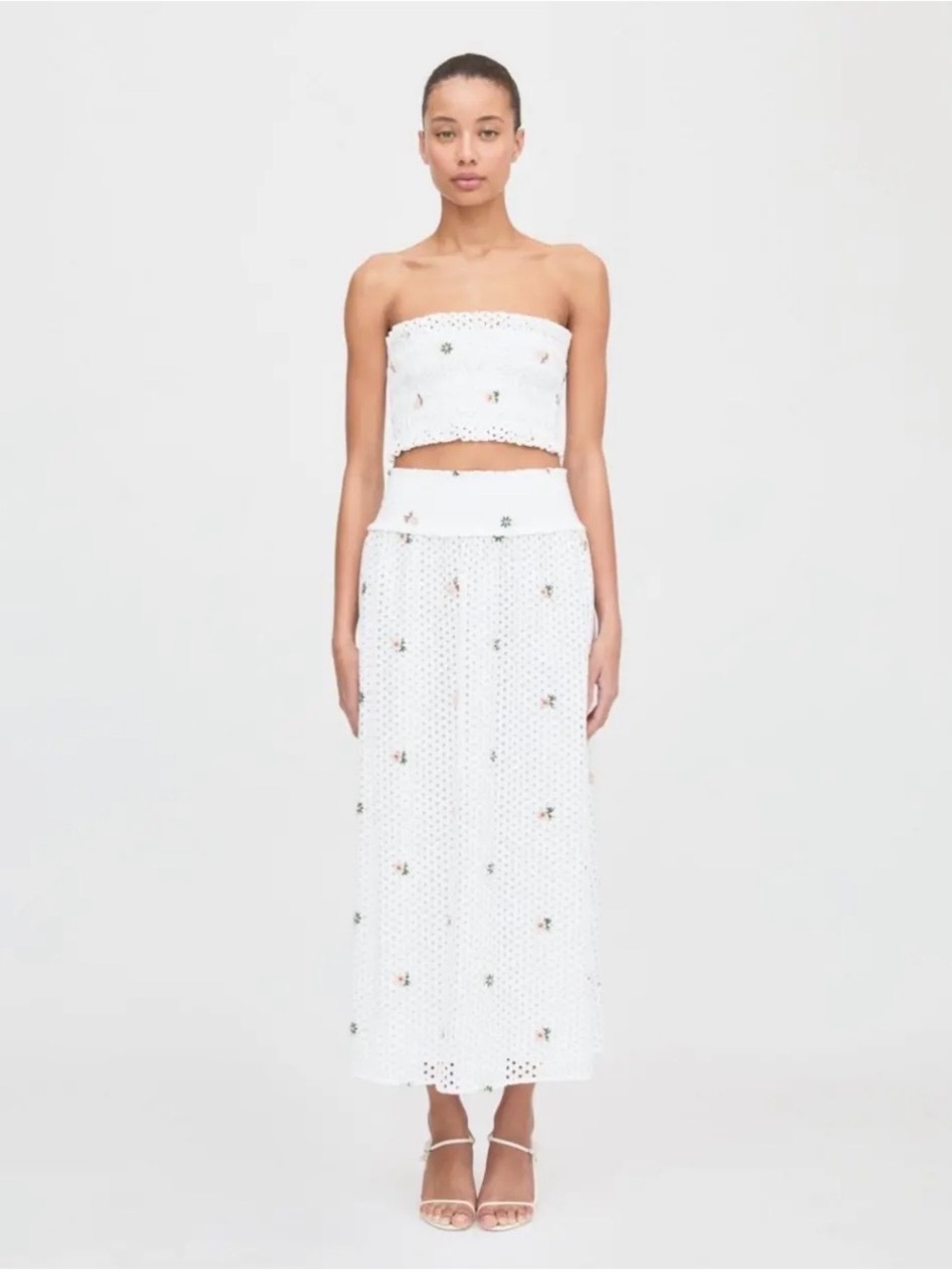 Hill House White Daisy Eyelet Set (Bandeau top and maxi skirt)